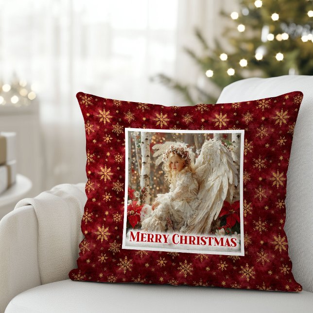 Cojín Decorativo Angelic heavenly Christmas angel red gold pillow (Angelic heavenly Christmas angel red gold pillow)