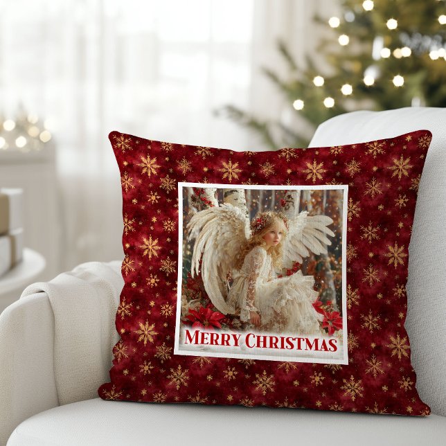 Cojín Decorativo Angelic Victorian Angel Red Gold Festive Christmas (Angelic Victorian Angel Red Gold Festive Christmas Pillow

)