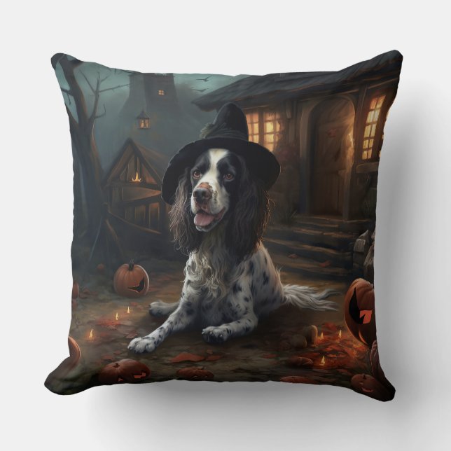 Cojín Decorativo Anglo Springer Spaniel calabazas Halloween Scary (Anverso)