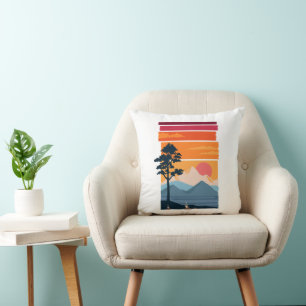 Cojín Decorativo Anhelo Retro Paseo Puesta de Sol Montaña Belleza d