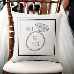 Cojín Decorativo Anillo de cita de novia moderna personalizada