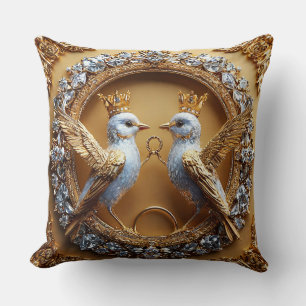 Cojín Decorativo Anillos de boda dorados de lujo aves elegantes rom