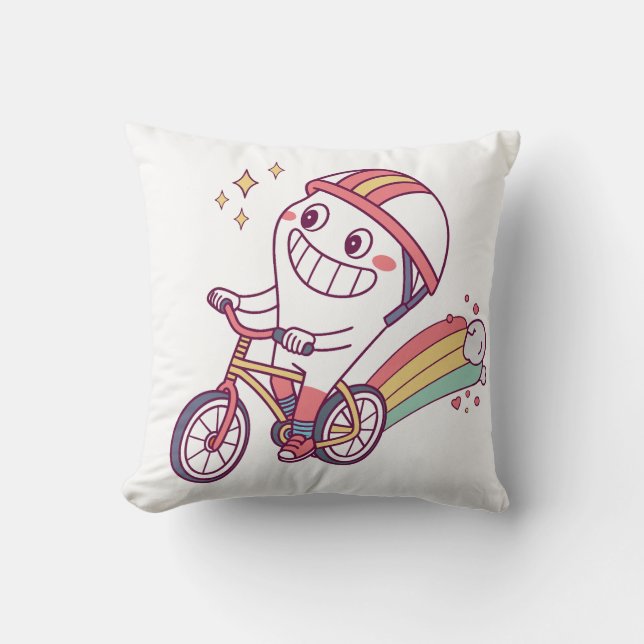 Cojín Decorativo Animado personaje de caricatura en bicicleta con a (Anverso)