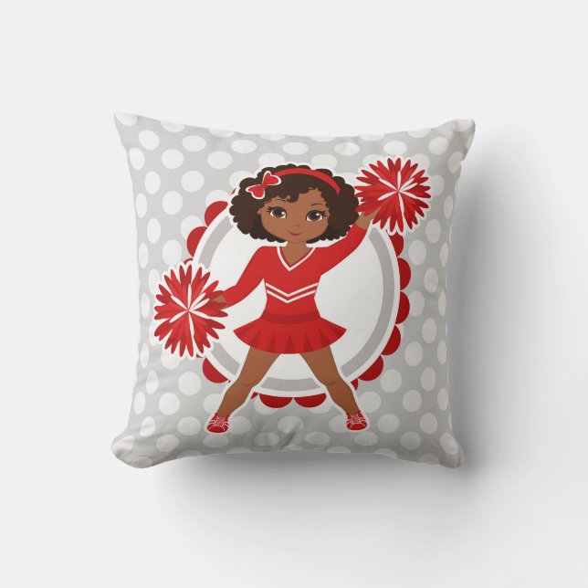 Cojín Decorativo Animadora - Alegre rojo africano americano (Anverso)