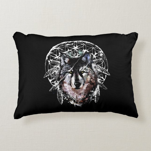 Cojín Decorativo Animal espiritual salvaje lobo acuarela (Anverso)