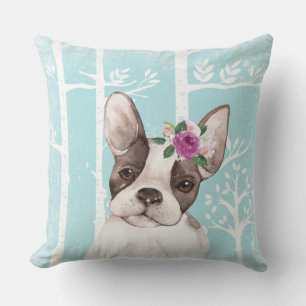 Cojín Decorativo Animal feliz con flores en Blue Forest-Dog-Pug