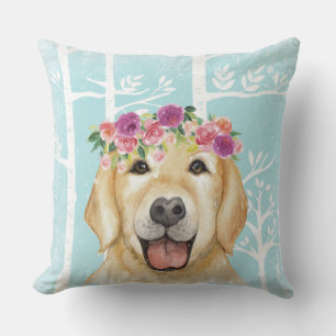 Cojín Decorativo Animal feliz de la flor en el bosque azul, cazador