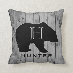 Cojín Decorativo Animal rústico de madera gris del monograma del