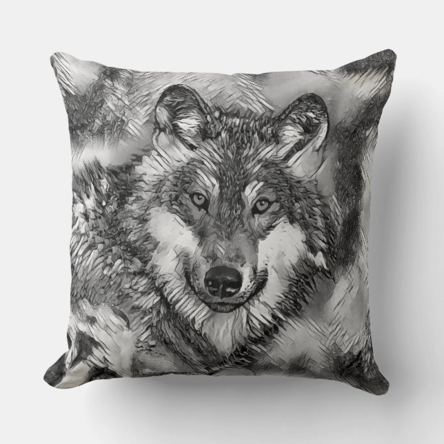 Cojín Decorativo AnimalArtBW_Wolf_001 (Anverso)