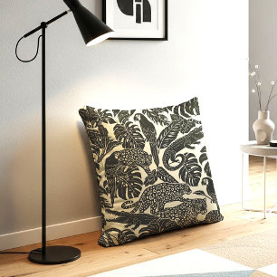 Cojín Decorativo Animales audaces negros y crema de la selva tropic