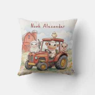 Cojín Decorativo Animales bebés de acuarela conduciendo una granja 