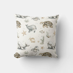 Cojín Decorativo Animales Bebés del Océano en Acuarela Adorable