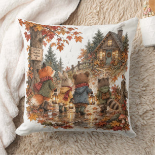 Cojín Decorativo Animales caprichosos del bosque de otoño
