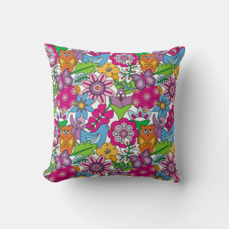 Cojín Decorativo Animales coloridos y flores vintage sin costura