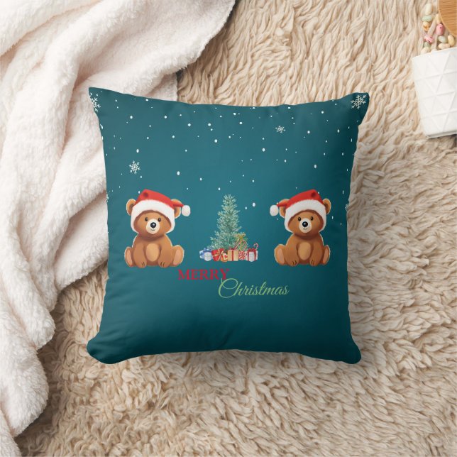 Cojín Decorativo Animales cortos invierno Oso Santa Navidad árbol (Manta)