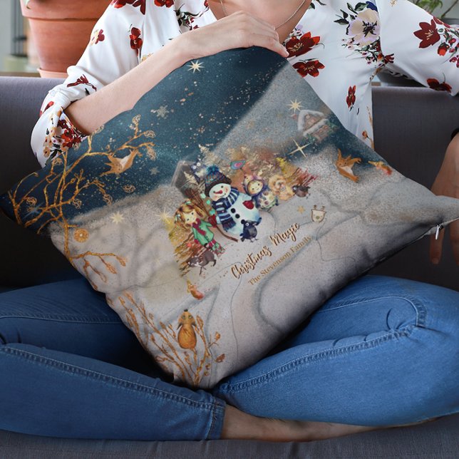 Cojín Decorativo Animales cortos, Navidades niños azules (Cute Animals, Kids Christmas blue Throw Pillow)