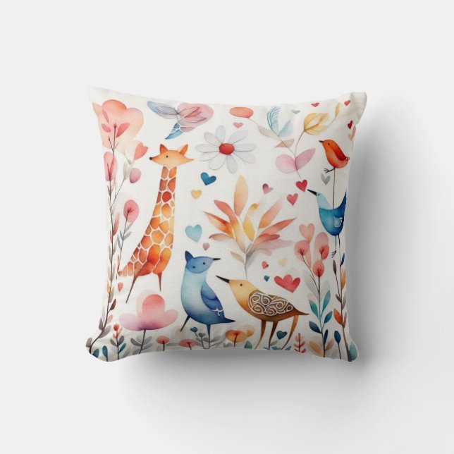 Cojín Decorativo Animales curtidos en el jardín (Anverso)