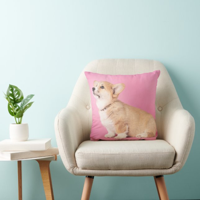 Cojín Decorativo Animales de bebé más afectados | Corgi Puppy Rosa (Silla)