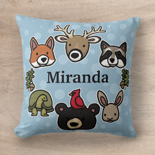 Cojín Decorativo Animales de bosque amables y cortos, añada tu nomb