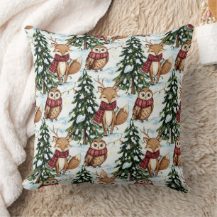 Cojín Decorativo Animales de Bosque Invernal Patrón de Navidad