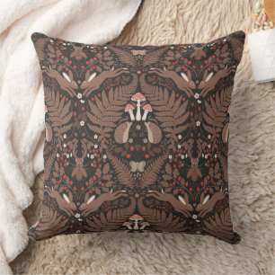 Cojín Decorativo Animales de bosque y plantas en rojo y marrón