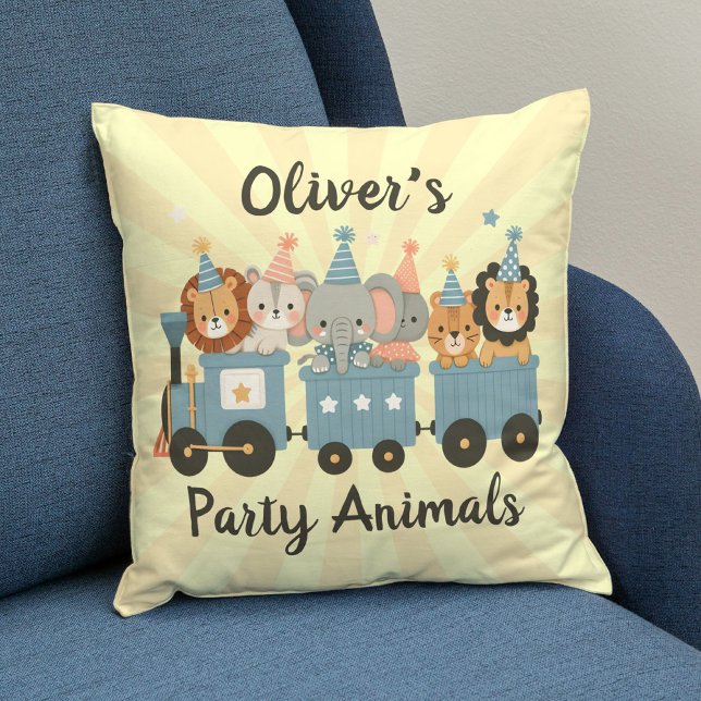 Cojín Decorativo Animales de Fiesta lindo en el tren personalizado (Subido por el creador)