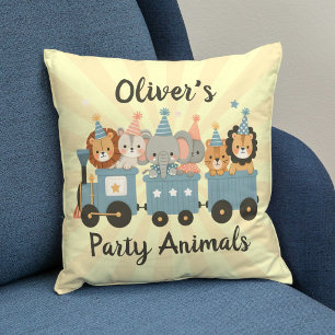 Cojín Decorativo Animales de fiesta lindos en tren personalizados