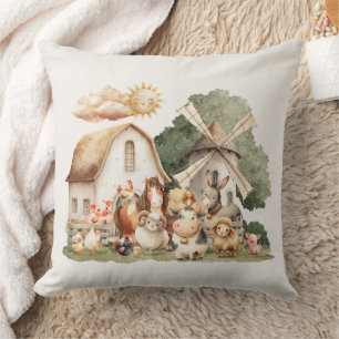 Cojín Decorativo Animales de granja caprichosos acuarela