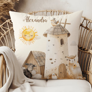 Cojín Decorativo Animales de la granja de acuarela personalizada