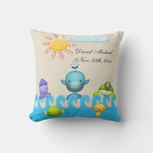 Cojín Decorativo Animales de mar lindos Baby Shower (Anverso)