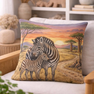 Cojín Decorativo Animales de safari cebra mamá y cría