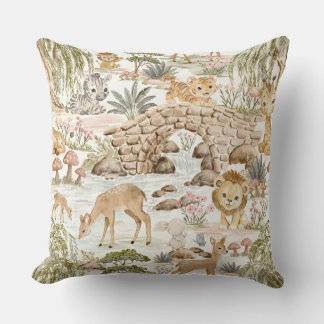Cojín Decorativo Animales de safari del bosque en acuarela