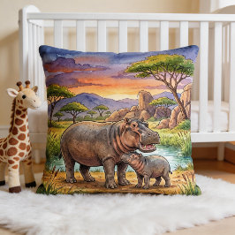 Cojín Decorativo Animales de safari Hippo Mama y cría