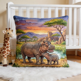 Cojín Decorativo Animales de safari Hippo Mama y cría 