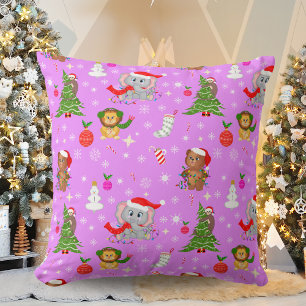 Cojín Decorativo Animales de zoológico bebé celebrando la Navidad r