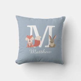Cojín Decorativo Animales del Bosque de Azul Polvoriento Monograma 