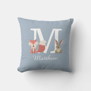 Cojín Decorativo Animales Dusty Blue Woodland Monograma inicial