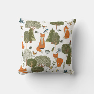 Cojín Decorativo Animales forestales: zorros, patrón de aves