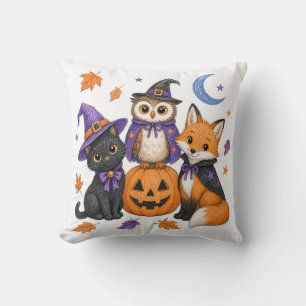 Cojín Decorativo Animales lindos de Halloween - Bruja Gato Negro Bú