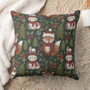 Cojín Decorativo Animales Lindos del Bosque Patrón de Invierno