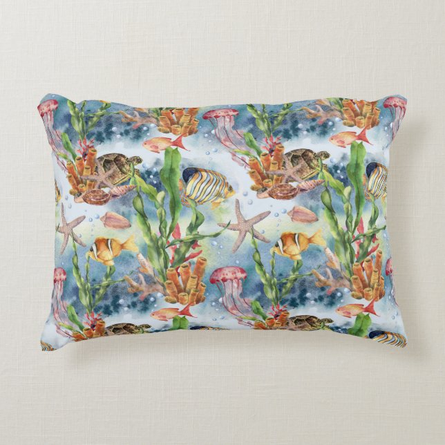 Cojín Decorativo Animales Marinos Coral Reef Pescado Jellyfish Alga (Anverso)