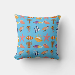 Cojín Decorativo Animales marinos: peces, tortugas, conchas marinas