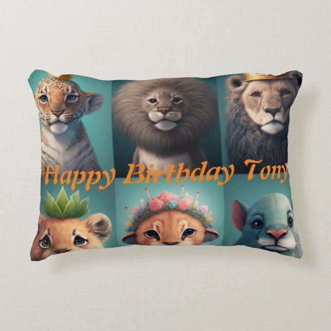 Cojín Decorativo Animales salvajes adornados con coronas azul pillo (Anverso)