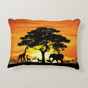 Cojín Decorativo Animales salvajes al atardecer en la sabana africa