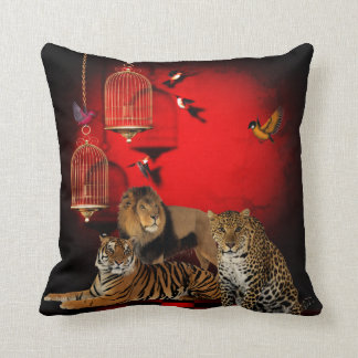 Cojín Decorativo Animales Tiger Leopard Leopard Aves Rojas Imprimir