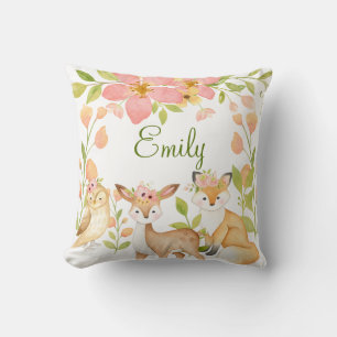 Cojín Decorativo Animales Woodland Floral rosa personalizada