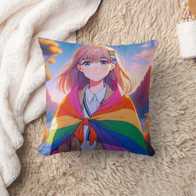 Cojín Decorativo Anime Chica con LGBTQIA+ Cabo (Manta)