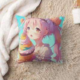 Cojín Decorativo Anime Chica con un caprichoso pastel