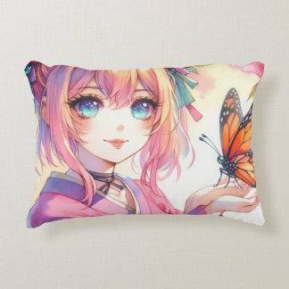 Cojín Decorativo Anime Chica sostiene una mariposa personalizada