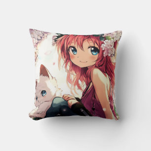 Cojín Decorativo Anime Cushion – Happy Girl with Her Kitten 